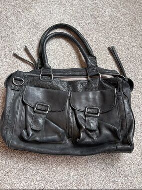 Gorgeous Day & Mood Black Leather Satchel Handbag